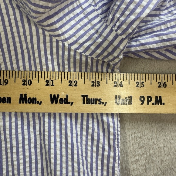Liz Claiborne Seersucker Blouse Sz XXL Blue Stripe Bell Sleeve Peasant Resort - Picture 4 of 7